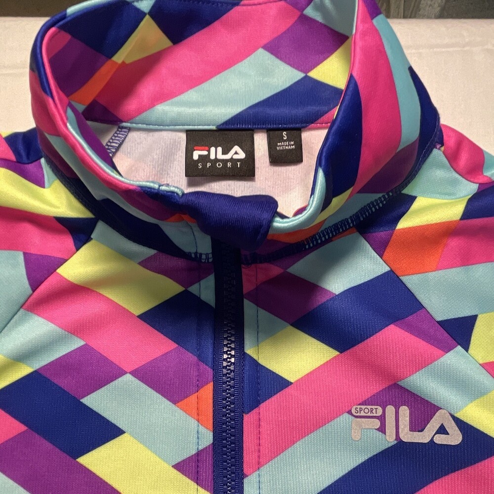 FILA Women's Multicolor Geometric 1/4 Zip Mock Neck Pullover, Stretch S - Picture 2 of 6